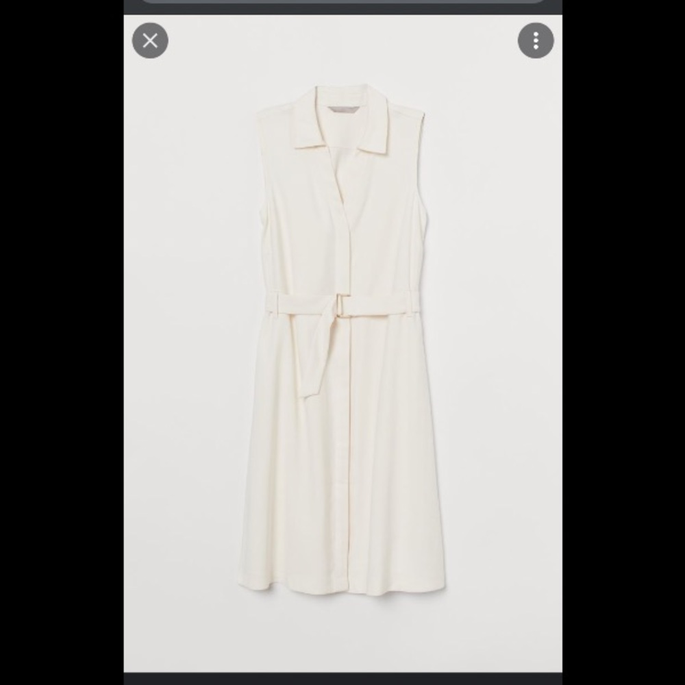 H&M Cream (almost White) Sleeveless Belted Button Down Dress
